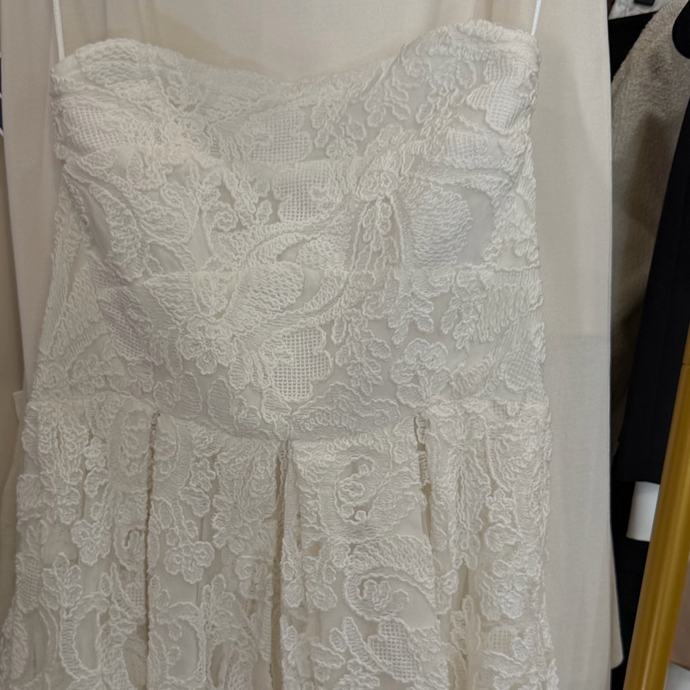 Anthropologie - Lace strapless white midi a line dress - Picture 8 of 11